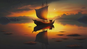 夕阳中的古巴小舟