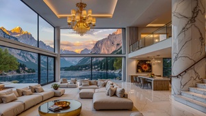 傍晚夕阳照山巅