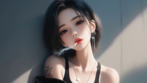情绪短发女孩