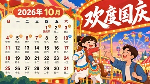 欢度国庆2026十月日历