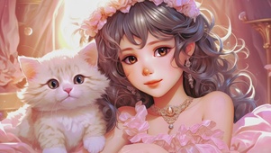可爱猫咪与女孩