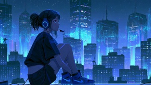 蓝色调二次元女孩