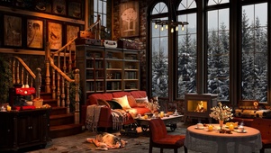 森林雪夜小屋