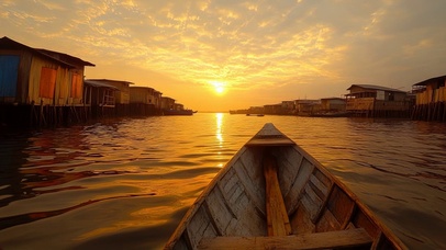 沿海的传统渔村风光