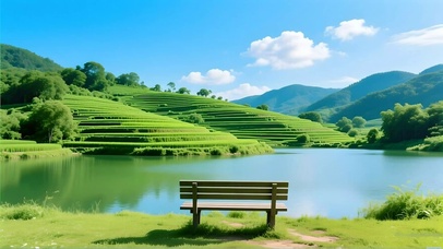 绿色护眼湖边长椅