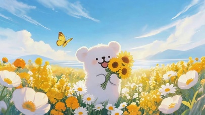 花丛里线条狗
