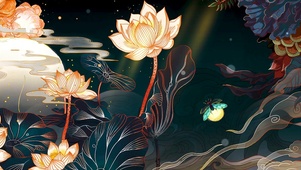 手绘荷花图
