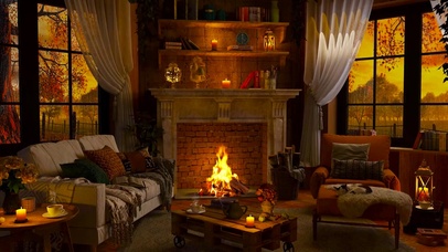 秋季落叶雨天房间