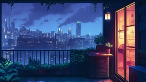 插画-雨夜城市