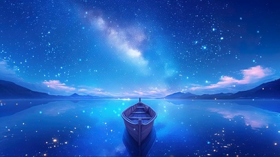静谧星夜高山湖泊小船