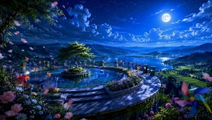 月下花海湖景