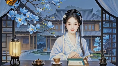 在看古籍的古风美女