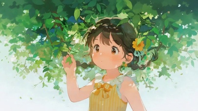 绿叶下的女孩