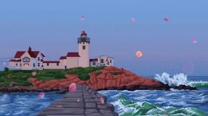 海边小红楼落花壁纸