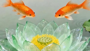 池塘荷花游鱼带鱼屏