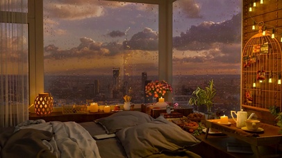 傍晚都市凉爽的雨