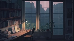 书房夜晚雨