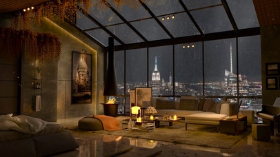 都市雨夜公寓房间