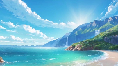 壮丽浪漫蓝色海洋沙滩