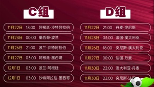 世界杯赛程C组 D组