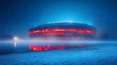 冬日积雪体育场夜景