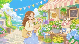 治愈街角花市捧花美少女