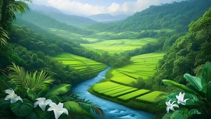 绿色护眼山水花草