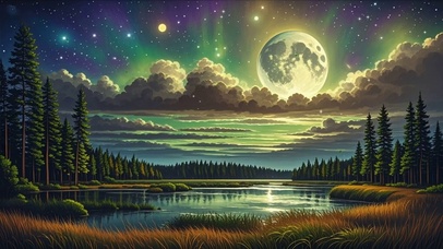 夜景星空树木河流