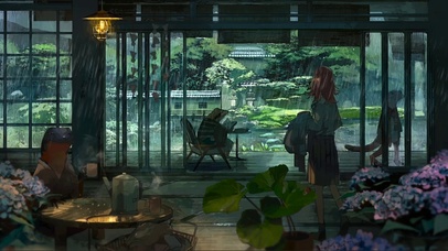 雨天庭院咖啡馆