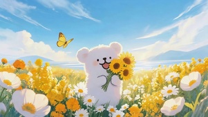 花丛里线条狗