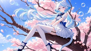 原神-芙宁娜-猫耳-樱花树