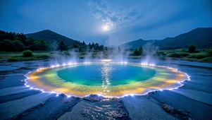 月夜梦幻发光环形温泉