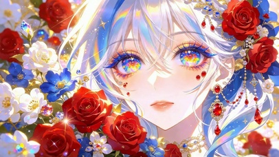 幻彩少女与玫瑰花丛