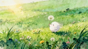 秋草如茵的蒲公英萌约治愈小绒物