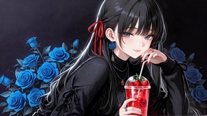 蓝玫瑰旁的二次元美少女