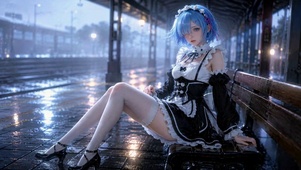 雨天站台蓝发女仆雷姆