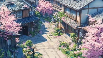 樱花春日日系小镇建筑