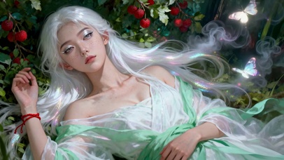 林间银白发仙系古风美少女
