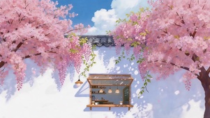 唯美的白墙樱花