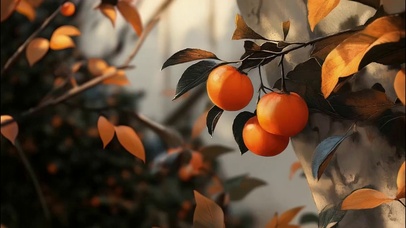 秋日树林成熟橘子果实