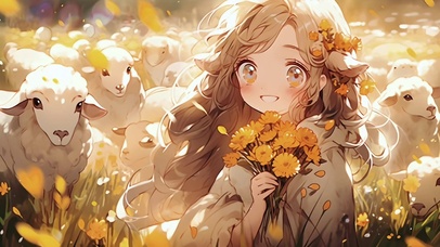 牧羊的微笑女孩