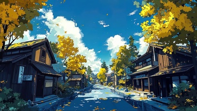 宁静夏日蓝天古风小镇