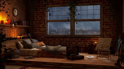 舒适卧室窗外暴雨雷暴