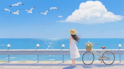 海边的少女插画