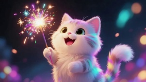玩烟花的可爱猫咪