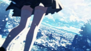 夏日城镇动漫少女背影
