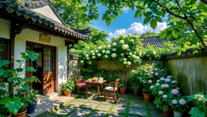 古风庭院夏日静谧风光