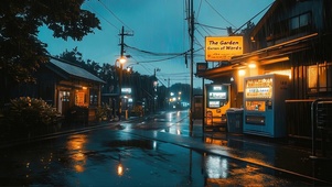静谧城市街头清冷雨夜