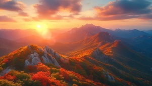 落日枫林群峰