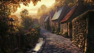 黄昏静谧古朴小镇街道